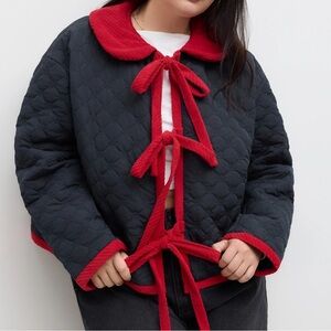 Cider Black and Red Quilted Varsity Jacket